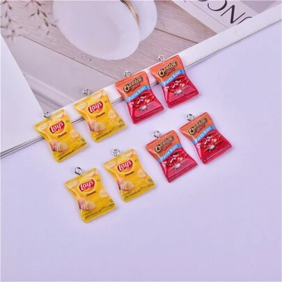 10 件树脂逼真 3D 零食/薯片袋吊坠饰品、DIY 耳环项链首饰配件