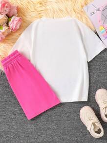 Bộ áo thun tay ngắn cổ tròn họa tiết hoạt hình và quần short cho bé gái tuổi mới lớn - trắng - Xem 2