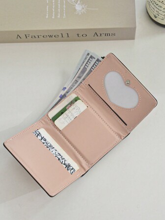 Cartera multifunción de diseño HAPPY Lucky adecuada para estudiantes, con espacio para tarjeta de identidad, tarjeta bancaria/de crédito, licencia de conducir. Incluye llavero con muñequera. Regalo de San Valentín para mujer - Cartera pequeña y bonita