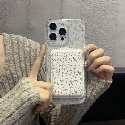 两件套手机壳（1个透明磁吸手机壳 + 1个白色磁吸卡包），彩色简约碎花图案保护套，兼容 11/11Pro/11ProMax/12/12Pro/12ProMax/12Mini/13/13Pro/13ProMax/13Mini/14/14Pro/14Plus/14ProMax/15/15Pro/15Plus/15ProMax/16/16Pro/16Plus/16ProMax/17/17Pro/17ProMax/Air