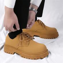 Men's Vintage Work Boots Platform Derby Shoes, Casual Thick Sole Leather Oxfords/ Shoes For Teenagers