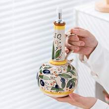 1pc Handpainted Ceramic Olive Oil Dispenser Bottle With Spout - Freezer Safe, Kitchen Decor