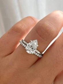 1 件精致优雅奢华 925 纯银 4 爪泪珠女士戒指女士珠宝礼物生日礼物派对礼物 - 銀色 - 查看 5