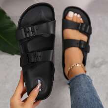Adjustable Double Buckle Sandals For Women - Fashionable,Waterproof,And Comfortable Flat Shoes With - Perfect For The Beach - Black - View 4