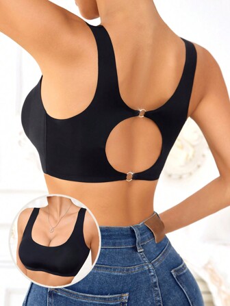 1pc Seamless Hollow-Out Bralette, Sexy Backless Lingerie, Wireless Padded Pushup Bra For Small Bust