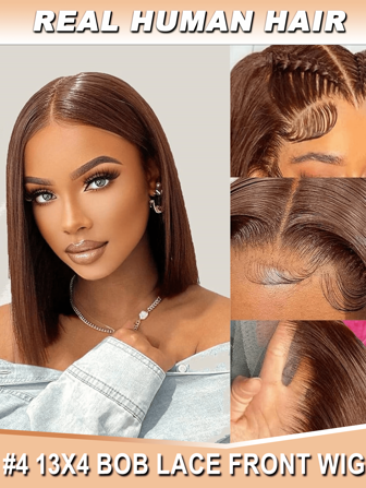 13x4 直发勃艮第酒红色鲍勃假发 - 99J 真人发蕾丝前部，含婴儿头发，自然发际线，150% 密度，透明蕾丝，优雅酒红色女士发型