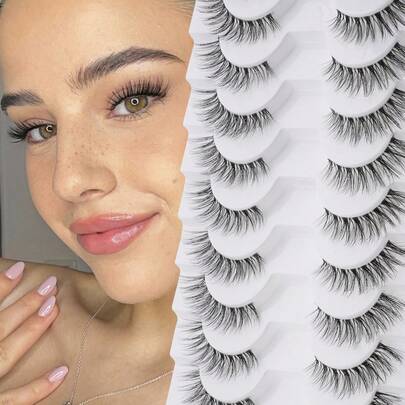 10 paires de faux cils naturels, cils transparents en faux vison faits à la main, légers et réutilisables pour le maquillage quotidien et le travail des femmes