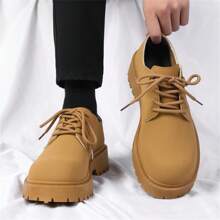 Men's Vintage Work Boots Platform Derby Shoes, Casual Thick Sole Leather Oxfords/ Shoes For Teenagers