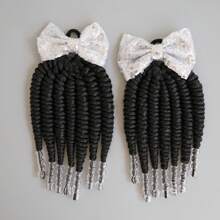 SprBuds Set Of 2 Kids Ponytail Extensions, Braids With Beads, Sweet Hair Extension With Elastic Tie, Twist Ponytails With Hair Bows, Clip And Go Design Cute Pigtail, Beautiful Wig For Girls Casual Leisure Party Back To School Hair Accessories, Christmas New Year Gift For Children - 銀色 - 查看 8