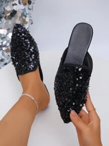 Fashion Bow-Knot Pointed Toe Flat Slippers,Easy Slip-On, Daily Wear, Spring/Summer/Autumn, Plus Size 35-45 - Black - View 1