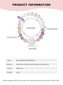 VE 1pc High-Quality Silver Natural Crystal Bracelet, Made Of Dazzling Crystal Infused With Nine-Tailed Fox, Symbolizing Auspiciousness And Protection. White Crystal Emits Pure Energy To Promote Serenity. Unique Design Showcases Elegance And Charm Of The Wearer. Jewelry Color Random.