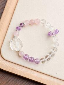 VE 1pc High-Quality Silver Natural Crystal Bracelet, Made Of Dazzling Crystal Infused With Nine-Tailed Fox, Symbolizing Auspiciousness And Protection. White Crystal Emits Pure Energy To Promote Serenity. Unique Design Showcases Elegance And Charm Of The Wearer. Jewelry Color Random.