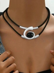 1pc New Creative Versatile Autumn/Winter Collarbone Punk Geometric Pendant Necklace - Silver - View 2