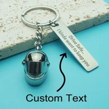 Customized Zinc Alloy Motorcycle Helmet Keychain, Stainless Steel Engraved Tag Bag Pendant Decoration, Christmas Gift "Drive Keychain" - Silver - View 10