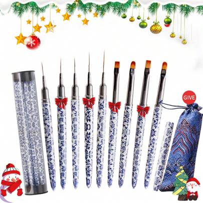 9pcs Nail Art Brushes Set Gel Polish Nail Art Design Pen Painting Tools Fingernail Brush Nail Cleaning Brush Nail Art Liner Brush And Salon Gift For Girls Women