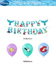 Disney 19PCS Disney Officially Licensed Frozen Ariel Mermaid Birthday Decorations Party Decorations Party Supplies Party Balloon Set Includes Ariel Mermaid Cake Toppers Cupcake Decorations Balloons And Flag Banners.