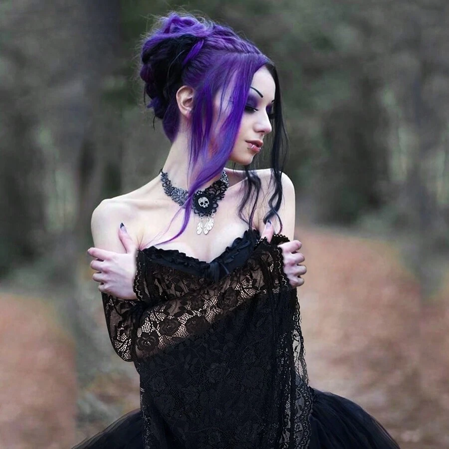 女士一对哥特式可拆卸黑色袖袖长蕾丝袖文艺复兴洛丽塔女巫服装配饰 - 黑色 - 查看 1