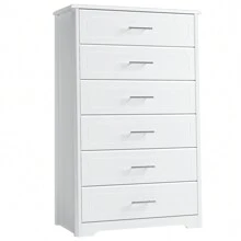 Tall Dresser For Bedroom, White Dresser, Modern 6 Drawer Dresser For Closet, 31.5" Wide Wood Chest Of Drawers, Vertical Dresser Chest Storage Cabinet For Living Room, Entryway, Hallway, White - trắng - Xem 1