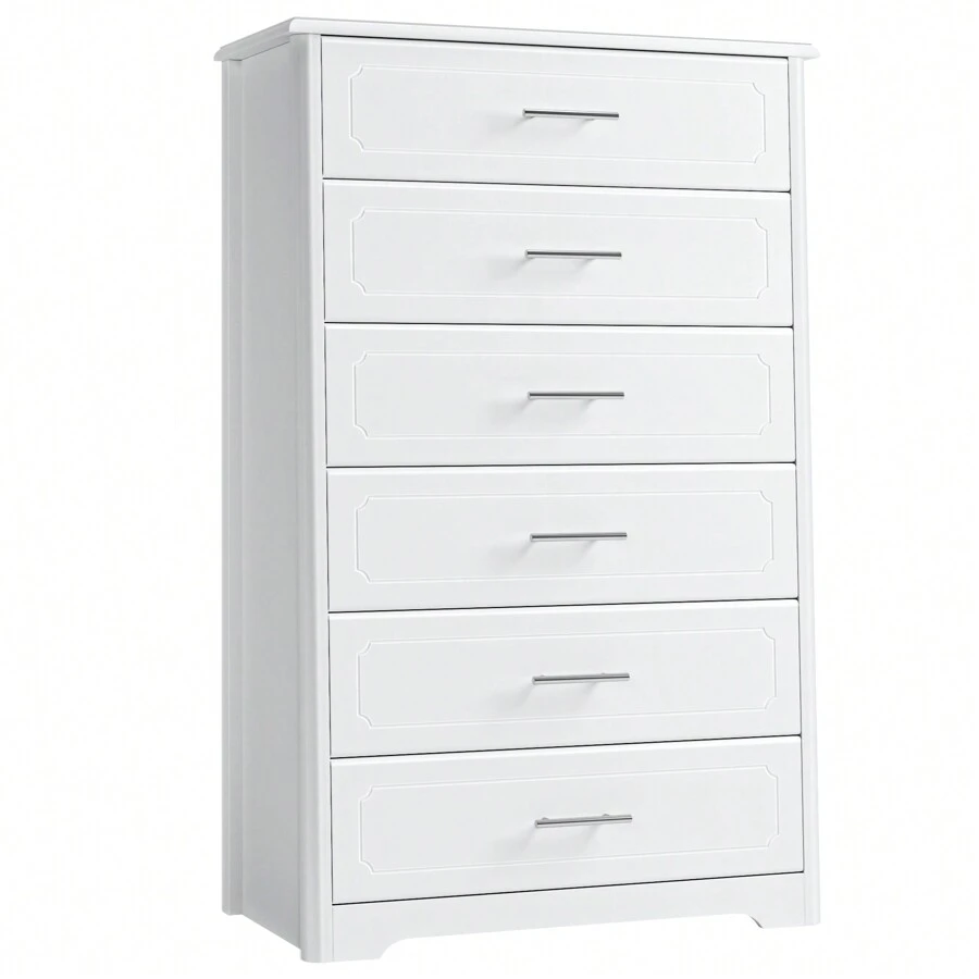 Tall Dresser For Bedroom, White Dresser, Modern 6 Drawer Dresser For Closet, 31.5" Wide Wood Chest Of Drawers, Vertical Dresser Chest Storage Cabinet For Living Room, Entryway, Hallway, White - trắng - Xem 1