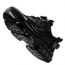 男女通用旋转纽扣舒适工作鞋，防压防刺穿，轻便透气工作鞋，男女劳保鞋 - 黑灰色 - 查看 7