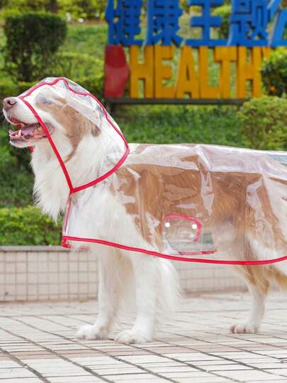 1pc Transparent Red Edged Waterproof Raincoat Suitable For Cats And Dogs Going Out In The Rain