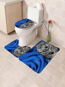 1pc/4pcs Valentine's Day Blue Rose & Leopard Print Bathroom Decor Set: Waterproof Shower Curtain With 12 Hooks, Anti-Slip Bath Mat, U-Shaped Toilet Cover Mat, Multi-Functional Bathroom Accessories - Multicolor - View 8