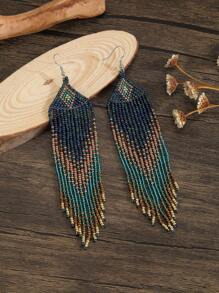 SOUL BEADING 1 对复古波西米亚风格多色串珠几何图案渐变长流苏装饰手工耳环，适合女性日常佩戴，适合各种场合，是送给亲人和朋友的完美礼物 - 手工串珠流蘇 - 查看 5