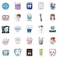 50Pcs Dental Stickers, Cartoon Dentist And Tooth Stickers Bulk For Teens Adults, Vinyl Waterproof Sticker Pack For Water Bottle Scrapbook Journal Notebook Laptop Decoration, School Supplies,Back To School