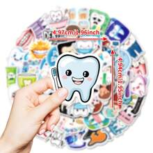 50Pcs Dental Stickers, Cartoon Dentist And Tooth Stickers Bulk For Teens Adults, Vinyl Waterproof Sticker Pack For Water Bottle Scrapbook Journal Notebook Laptop Decoration, School Supplies,Back To School