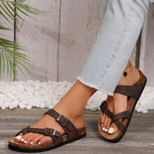 Comfy Women's Suede Platform Sandals With Cork Footbed & Adjustable Support - Ideal For Summer Slides. - Rỉ Nâu - Xem 3
