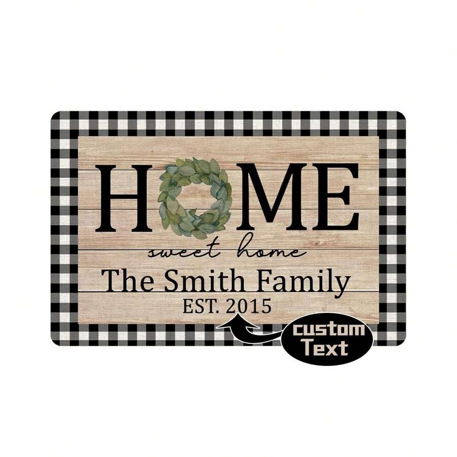 1pc Personalized Camper Doormats Custom Buffalo Plaid Custom RV Doormats Custom Last Name Sweet Home Non-Slip Doormats Campground Rugs Outdoor Decor Home Bathroom Decor Fall Decor Back To School - Black - View 1
