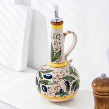 1pc Handpainted Ceramic Olive Oil Dispenser Bottle With Spout - Freezer Safe, Kitchen Decor