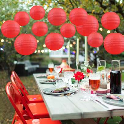 6pcs Red Folding Paper Lanterns, Multifunctional Hanging Decorations Suitable For Chinese New Year, Birthday, Wedding Party