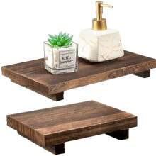 Bandeja de servir de madera de acacia natural, decoración rústica minimalista para el hogar, bandeja para sushi, pastel, pan, café, té y barbacoa