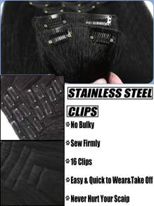 卷曲直发片接发自然黑 14/18/24 英寸 100/110/130克 7 件 Yaki 直发片接发适用于全头 Yaki 直发片无缝接发片接发 - 黑色 - 查看 4