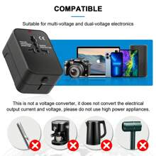 HITRENDS 1 pièce Adaptateur de voyage avec double USB (1 USB et 1 Type-C) Port de charge 5V 2,4A 12W, Chargeur mural, Adaptateur de prise électrique, Adaptateur de voyage universel mondial, Convertisseur de puissance 100-240V 6A 600-1440W Noir, Blanc convenant pour l'Asie, l'Europe, le Royaume-Uni, l'Australie et les États-Unis