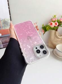 水晶钻镂空心形贝壳图案 iPhone 11 12 13 14 15 16 系列手机壳 - 粉色 - 查看 3