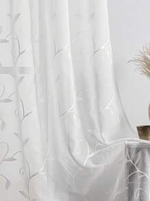 2 件白色藤蔓刺绣半透明薄纱窗帘布带索环，装饰性遮蔽窗帘，适用于卧室、客厅、餐厅、露台、阳台