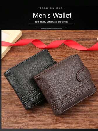 1pc Men's Short Wallet, PU Leather, Fashion Casual Classic Cross-Border Zip Fastener Coin Purse, New Design, Versatile, Multi-Card Slot, Suitable For Teen, Casual, Outdoor, Athletic, Vacation, Travel, Graduation, Birthday, Dress Accessories