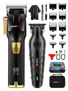 HINEA 3-Piece Hair Clipper Set, High-Power Hair Clipper, T-Shaped Blade Carving Scissors, Compound Shaver With Replacement Blade And Mesh, Men's Cordless Hair Clipper And Trimming Tools, Personal Care Gift Box Set
