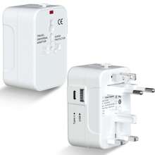 HITRENDS 1 pièce Adaptateur de voyage avec double USB (1 USB et 1 Type-C) Port de charge 5V 2,4A 12W, Chargeur mural, Adaptateur de prise électrique, Adaptateur de voyage universel mondial, Convertisseur de puissance 100-240V 6A 600-1440W Noir, Blanc convenant pour l'Asie, l'Europe, le Royaume-Uni, l'Australie et les États-Unis
