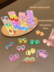 100pcs/Pack Random Cute Cartoon Style Hair Ties, Sweet For Everyday Hair Accessories - Multicolor - View 2