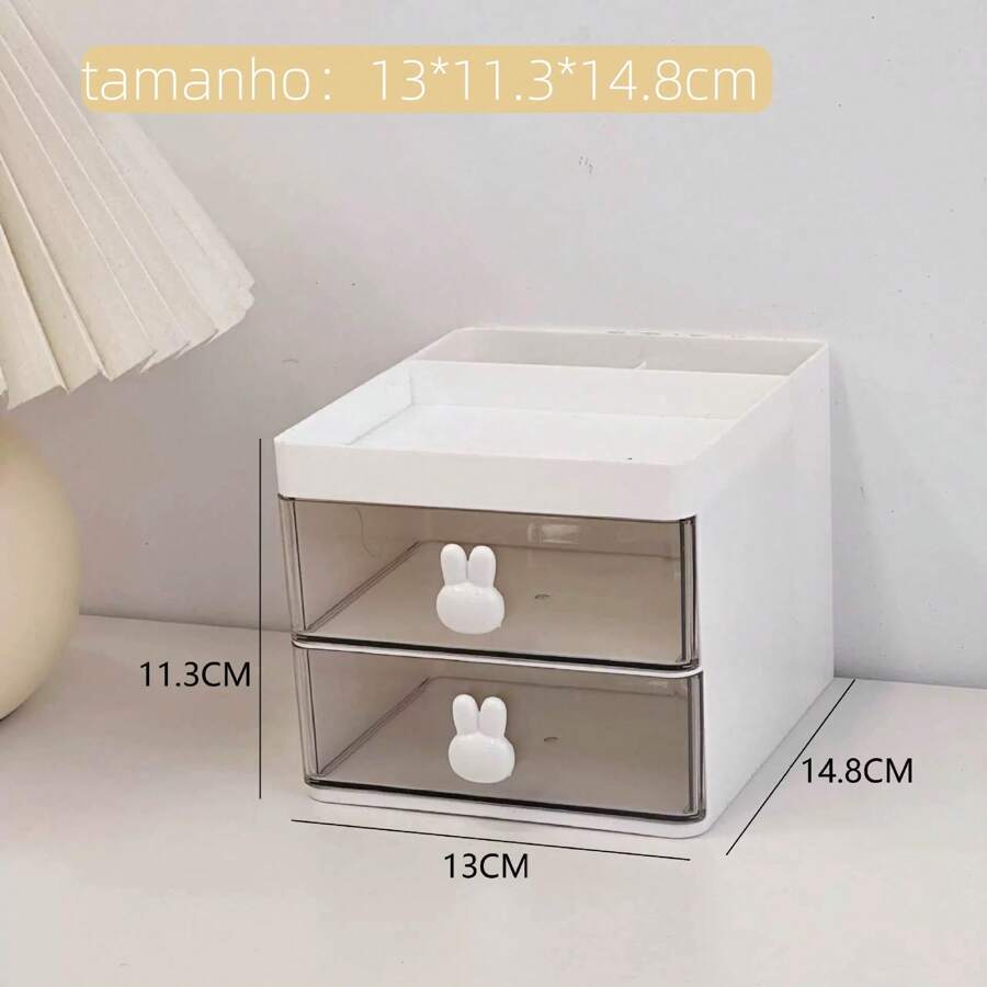 Cute Mini Drawer Storage Box Creative Stationery Organizer With Rabbit Handle - 白色 - 查看 1