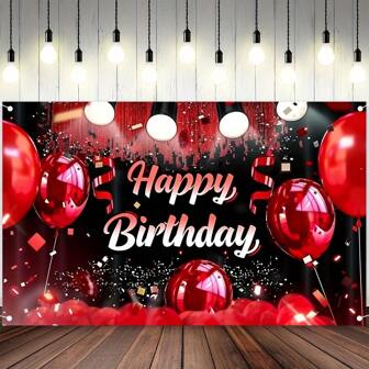 One Piece, Happy Birthday Banner, Happy Birthday Banner Background, Red And Black Background Birthday Decoration, Suitable For Ladies And Gentlemen's Anniversary Photography Party Supplies