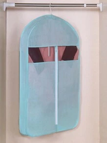 1PC Morandi Breathable Clothing Dust Cover, Mink Coat Cover Dust Bag, Household Clothing Storage Cover, Hanging Pocket Breathable Clothing Bag, Fabric Clothing Cover With Zipper Suit Bag, Hanging Clothing Cover