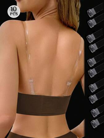 10 件装女士透明肩带胸罩隐形硅胶弹力胸罩肩带可拆卸可调节肩带防滑内衣贴身配件