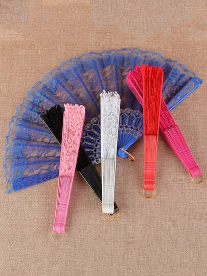 1pc/2pcs Vintage European Lace Floral Pattern Handheld Folding Fans, Suitable For Spring/Summer, Decoration, Parties, Dances, Photography Props