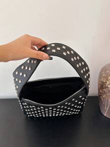 Fashionable Studded Purses, Shoulder Bag Punk Inspired, Women's Small Shoulder Purse, Vegan Leather Designer Handbags Streetwear, Y2k Bag, 2000s Fashion Style, Gothic Punk Bag For Women - Black - View 3