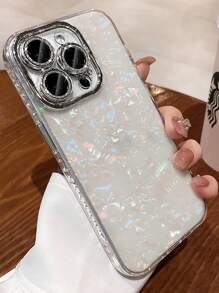 1pc Mother-Of-Faux Pearl Iridescent Electroplating Colored Shell Design IMD Material Phone Case Waterproof Shockproof Anti-Fall Scratch Resistant - Clear - View 1
