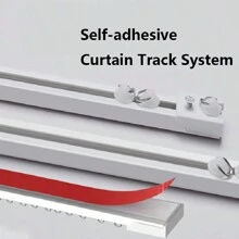 1 Set Of Self-Adhesive Ceiling And Wall Rail System For Curtains, No Need For Drilling, Screws Or Tools, Used For Curtain Rods In Windows, Bedrooms, Showers, Wardrobes And RVs - Easy To Install Curtain Rail With Curtain S-Hooks